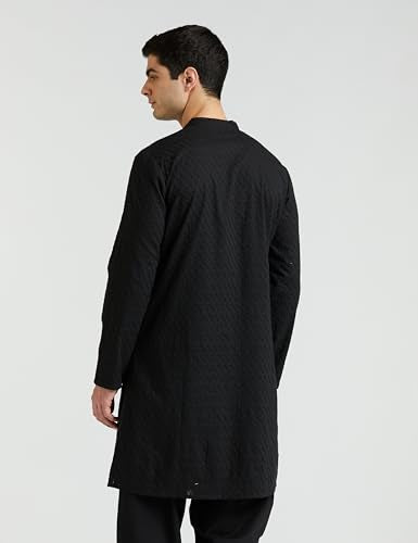 Amazon Brand - Symbol Men's Cotton Embroidered Long Regular Fit Kurta (SY-S24-MNA-FKT-502_Black_XL)