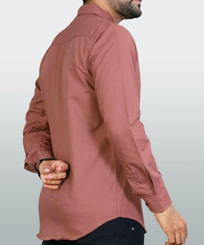 CB-COLEBROOK Men's Regular Fit Solid Spread Collar Cotton Casual Shirt (Large, Dusty Pink)