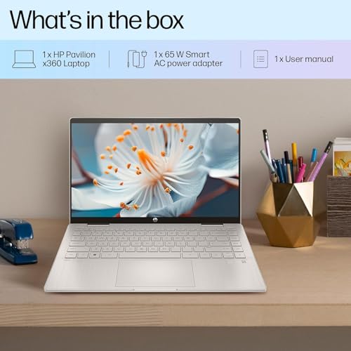 HP Pavilion x360, 13th Gen Intel Core i5-1335U (16GB DDR4, 512GB SSD) Touchscreen, 14"/35.6cm, FHD, Win 11, Office 21, Silver, 1.51kg, ek1074tu/1148tu, Iris Xe, FPR, 5MP Camera, Backlit KB Laptop