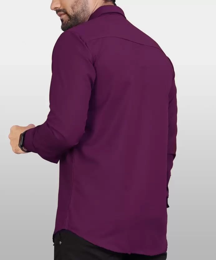 CB-COLEBROOK Men Regular Fit Solid Spread Collar Casual Shirt (Large, Wine)