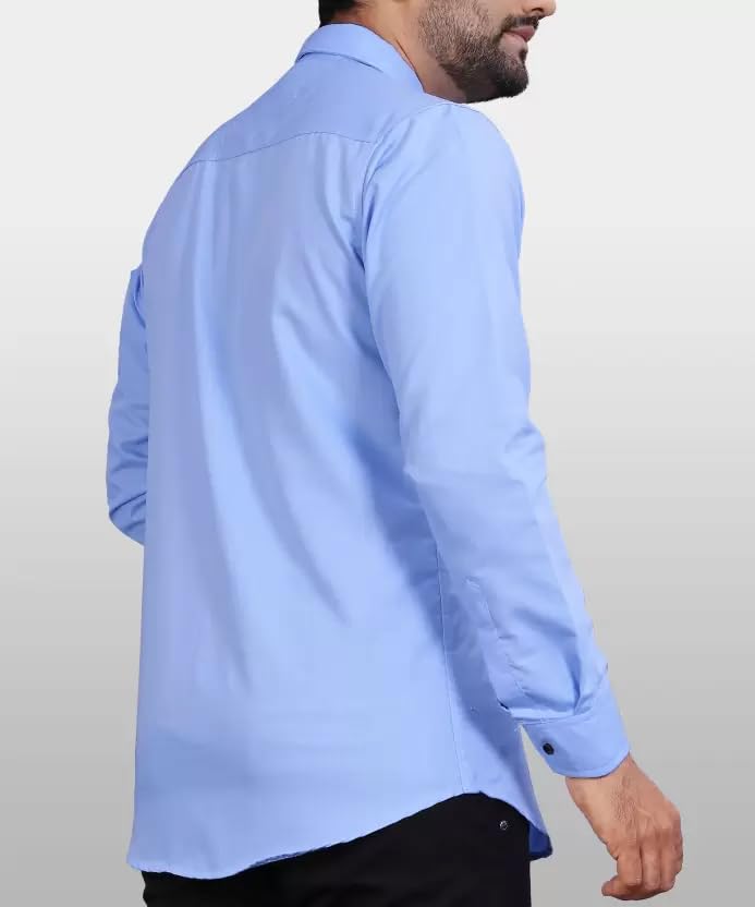 CB-COLEBROOK Men Regular Fit Solid Spread Collar Casual Shirt (Large, Light Blue)