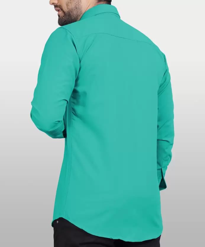 CB-COLEBROOK Men Regular Fit Solid Spread Collar Casual Shirt (Large, Pine Green)