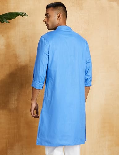 Amazon Brand - Symbol Cotton Solid Regular Men's Kurtas (SYMETHLKUR-1_Blue_M)