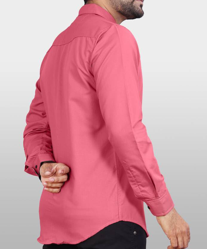 CB-COLEBROOK Men Regular Fit Solid Spread Collar Cotton Casual Shirt (Small, Dark Pink)