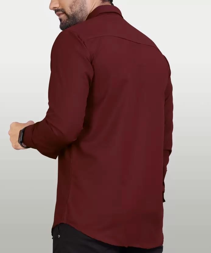 CB-COLEBROOK Men Regular Fit Solid Spread Collar Casual Shirt (Large, Berry Maroon)