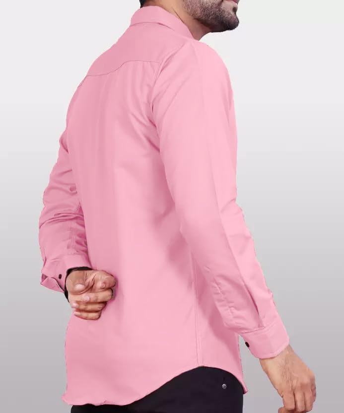 CB-COLEBROOK Men Regular Fit Solid Spread Collar Casual Shirt (Large, Pink Pearl)