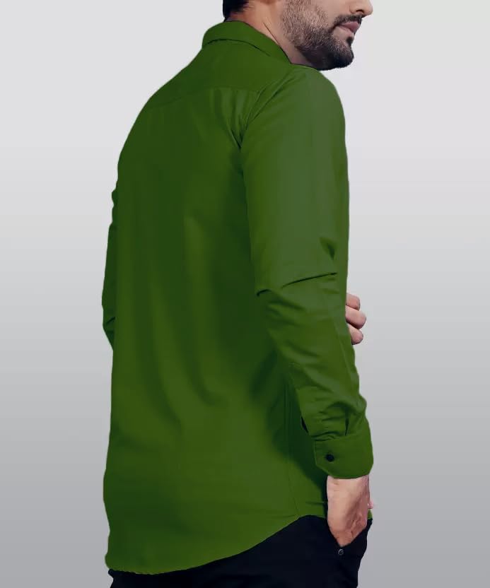 CB-COLEBROOK Men Regular Fit Solid Spread Collar Casual Shirt (Large, Forest Green)