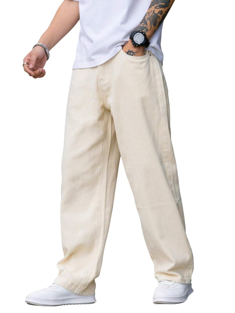 JVX Men Mid Rise Jeans ||Looses Fit Denimjeans || Baggyjeans (Njj-04) (Numeric, 32, Cream)