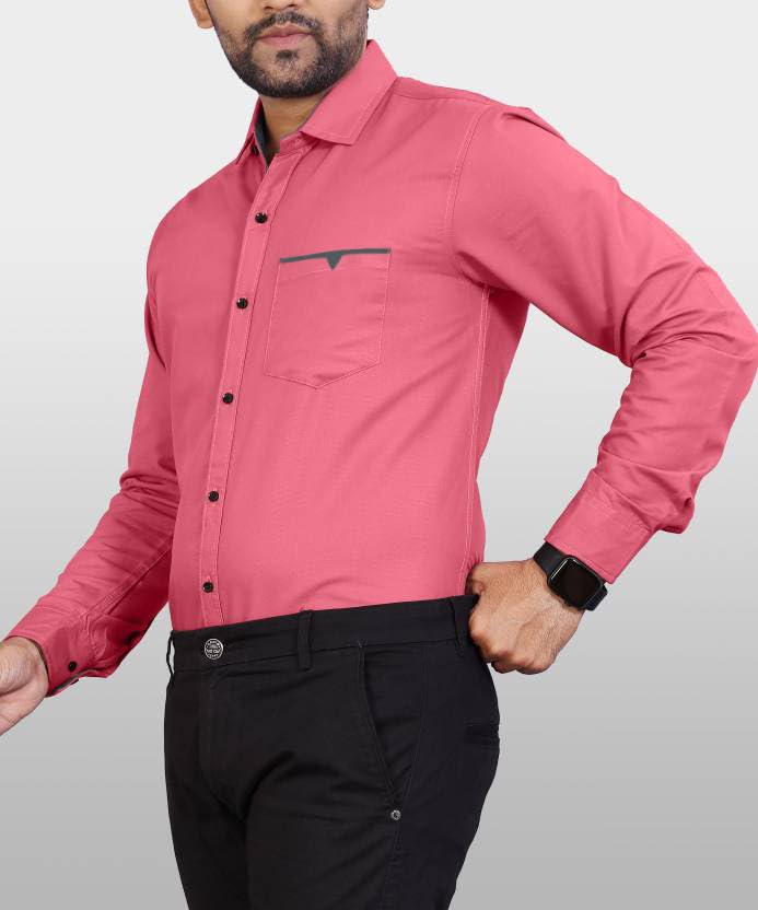 CB-COLEBROOK Men Regular Fit Solid Spread Collar Cotton Casual Shirt (Small, Dark Pink)