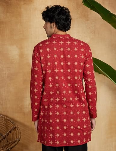 Amazon Brand - Symbol Cotton Men's Mid Length Regular Fit Kurta 37"_Sy-A23-Mna-Mkt-335_Red_XL