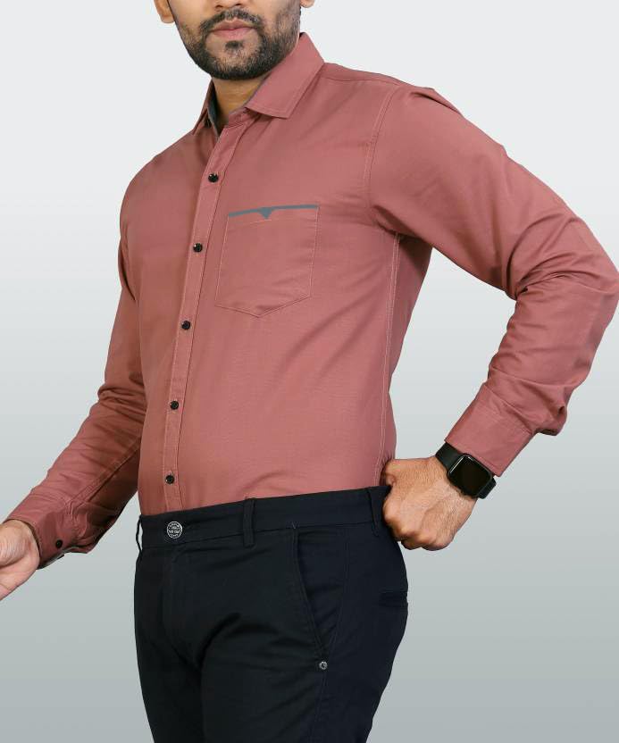 CB-COLEBROOK Men's Regular Fit Solid Spread Collar Cotton Casual Shirt (Large, Dusty Pink)