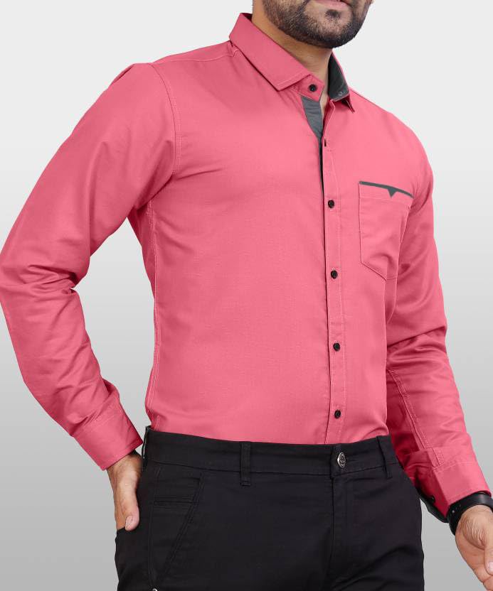 CB-COLEBROOK Men Regular Fit Solid Spread Collar Cotton Casual Shirt (Small, Dark Pink)