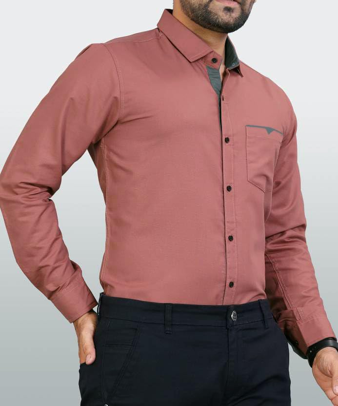 CB-COLEBROOK Men's Regular Fit Solid Spread Collar Cotton Casual Shirt (Large, Dusty Pink)
