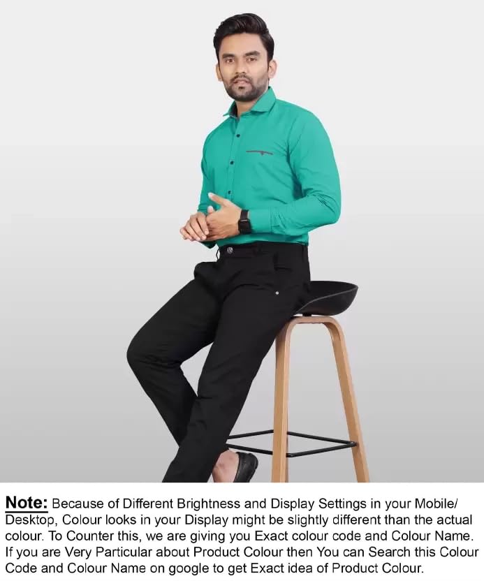 CB-COLEBROOK Men Regular Fit Solid Spread Collar Casual Shirt (Large, Pine Green)