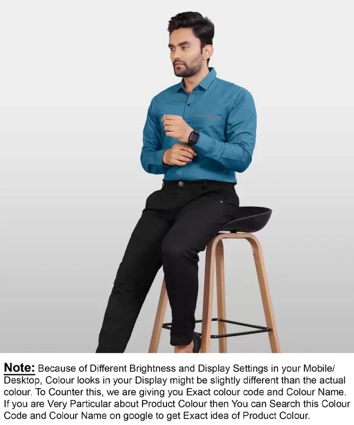 CB-COLEBROOK Men Regular Fit Solid Spread Collar Casual Shirt (Large, Teal)