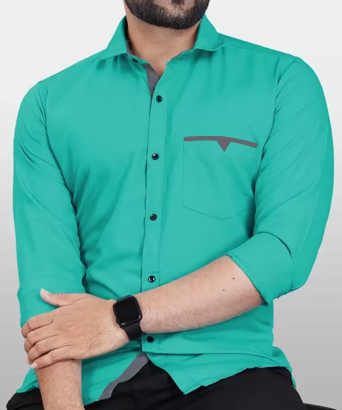 CB-COLEBROOK Men Regular Fit Solid Spread Collar Casual Shirt (Large, Pine Green)