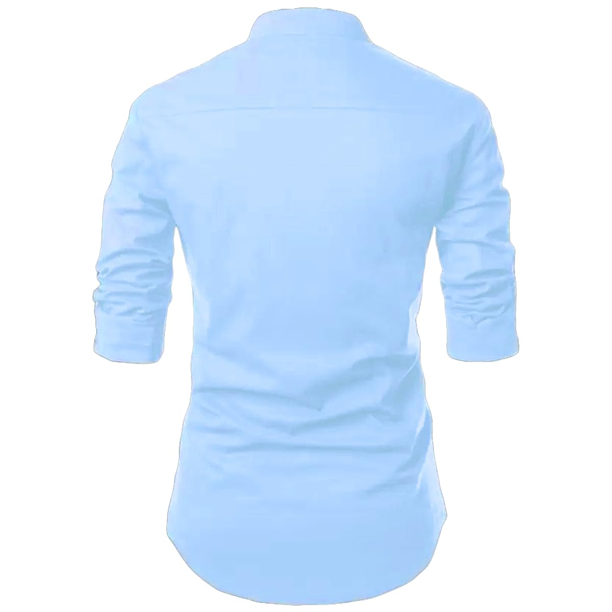 DEELMO Men's Cotton Blend Mandarin Collar Regular Fit Full Sleeve Casual Short Kurta Light Blue
