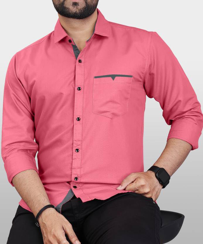CB-COLEBROOK Men Regular Fit Solid Spread Collar Cotton Casual Shirt (Small, Dark Pink)
