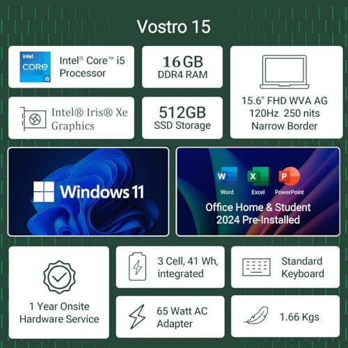 Dell 15 Intel Core i5 13th Gen - 1334U, 16GB DDR4 RAM, 512GB SSD, FHD 15.6"/39.62 cm, Windows 11, MSO'21, Grey, 1.66kg, 120Hz 250 nits Display, 15 Month McAfee, Thin & Light Laptop