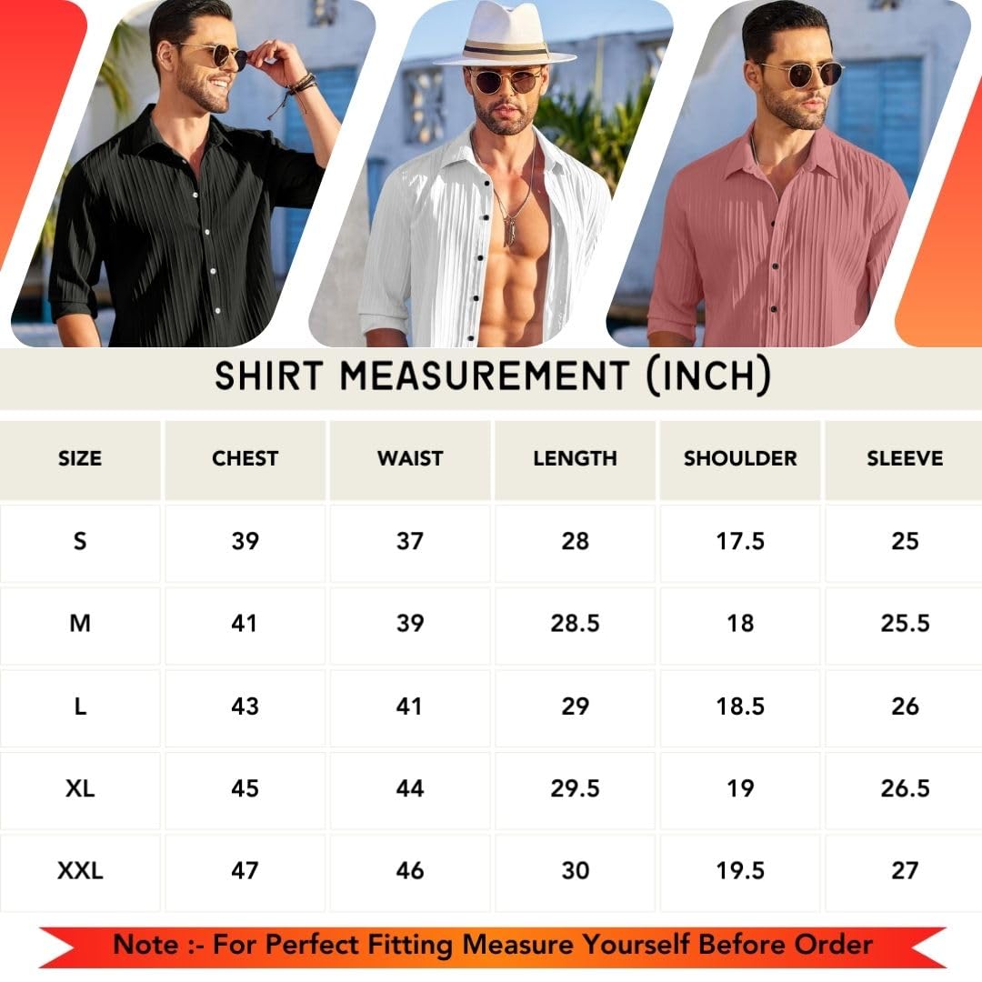 FINIVO FASHION Men's Casual Cotton Plain Button Down Shirt Long Sleeve Textured Summer Beach Shirt for Men Navy