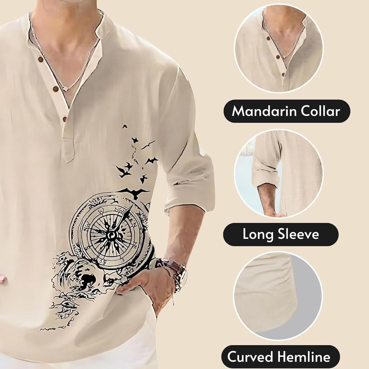 DEELMO Men's Cotton Blend Geometric Regular Fit Shirt (MON321_CHIKU_Down Round_Print_40_Beige