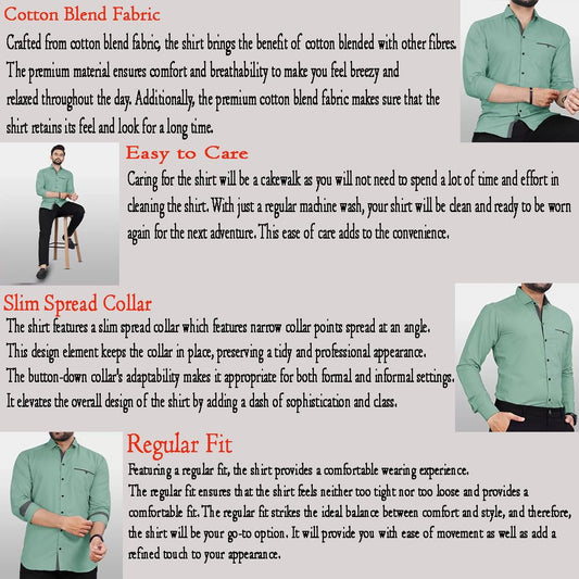 CB-COLEBROOK Men Regular Fit Solid Spread Collar Casual Shirt (Large, Pistachio)