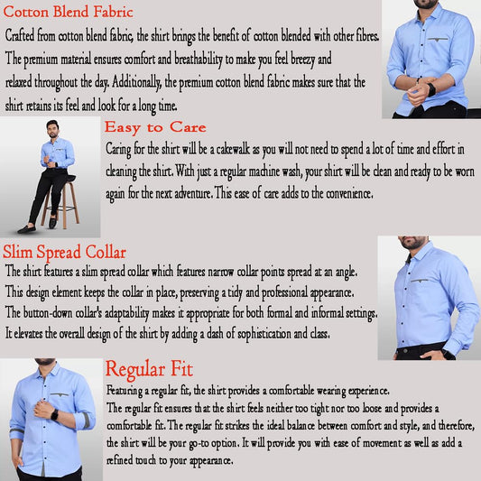 CB-COLEBROOK Men Regular Fit Solid Spread Collar Casual Shirt (Large, Light Blue)