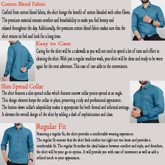 CB-COLEBROOK Men Regular Fit Solid Spread Collar Casual Shirt (Large, Teal)
