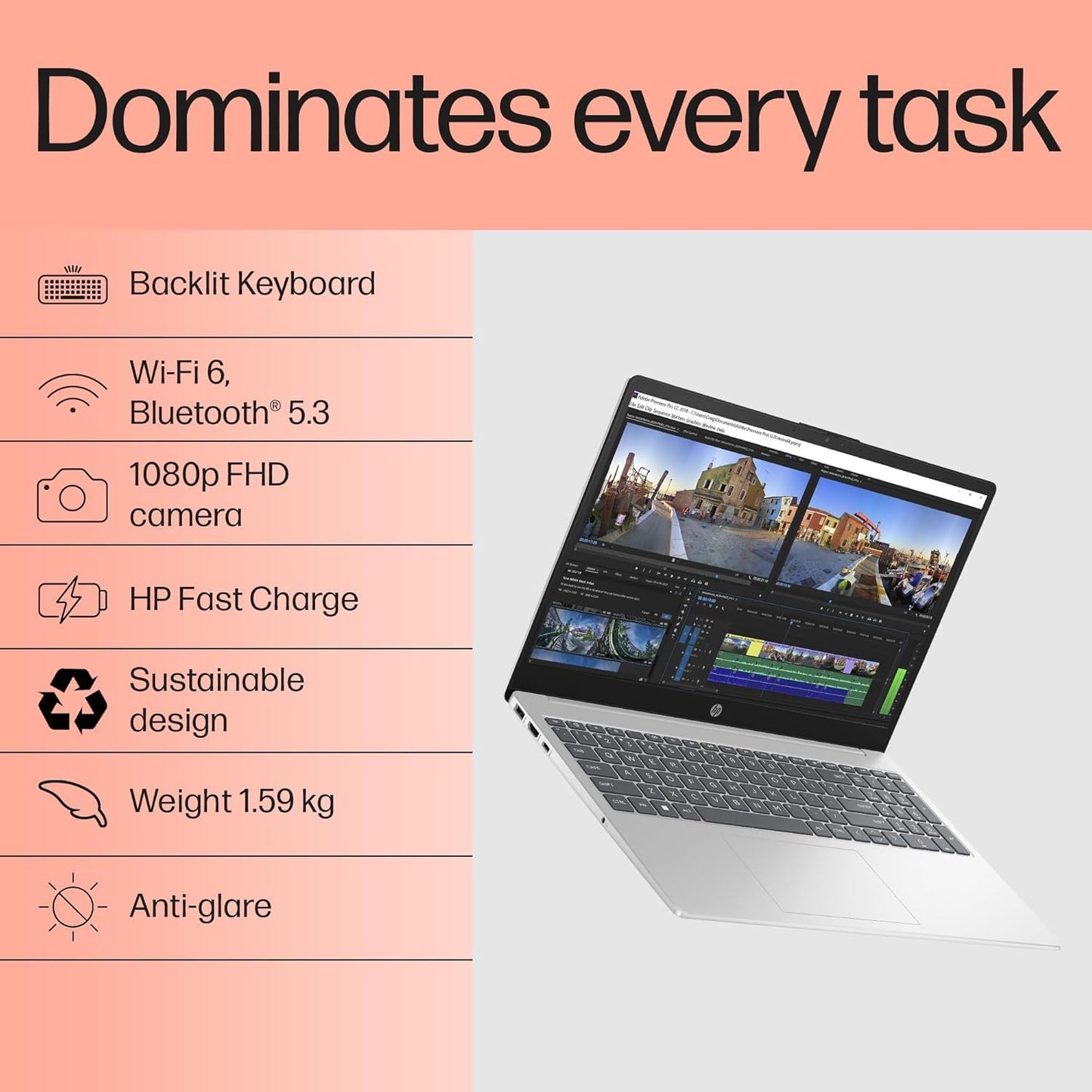 HP Professional 15 (2025), Intel Core i5 13th Gen 1334U - (32 GB/512 GB SSD/Intel Iris Xe Graphics/Windows 11 Pro) Thin and Light Business Laptop/15.6" FHD Display/Backlit/Turbo Silver/1.5 kg/MSO 2021