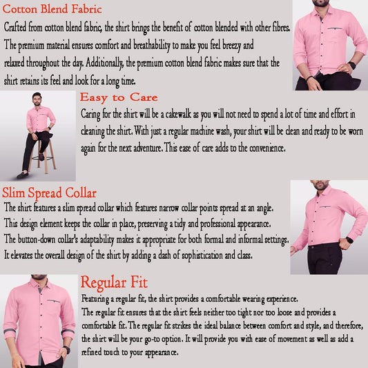 CB-COLEBROOK Men Regular Fit Solid Spread Collar Casual Shirt (Large, Pink Pearl)