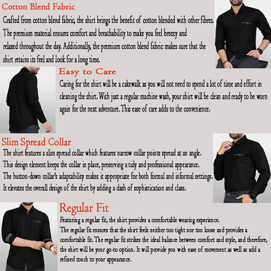 CB-COLEBROOK Men Regular Fit Solid Spread Collar Casual Shirt (Large, Black)
