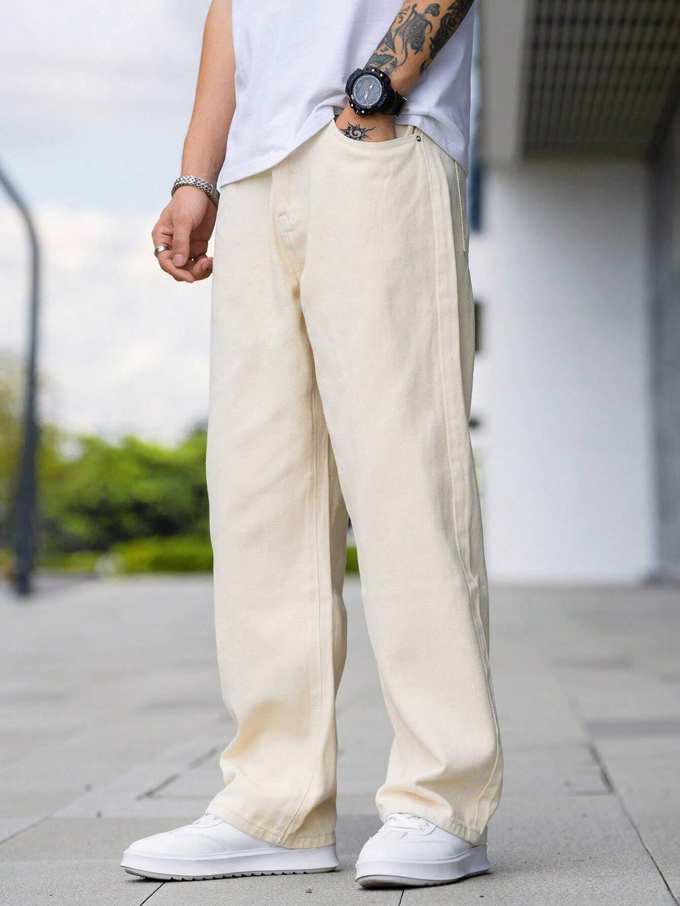 JVX Men Mid Rise Jeans ||Looses Fit Denimjeans || Baggyjeans (Njj-04) (Numeric, 32, Cream)