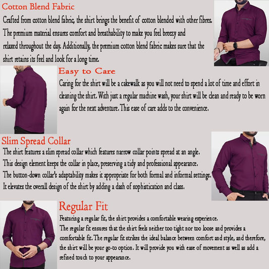 CB-COLEBROOK Men Regular Fit Solid Spread Collar Casual Shirt (Large, Wine)