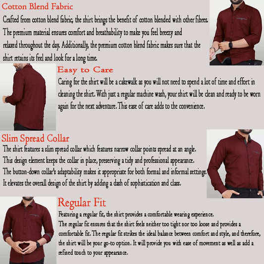 CB-COLEBROOK Men Regular Fit Solid Spread Collar Casual Shirt (Large, Berry Maroon)