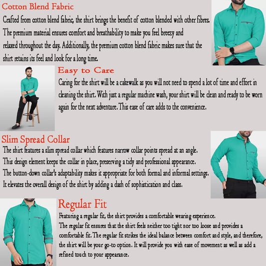 CB-COLEBROOK Men Regular Fit Solid Spread Collar Casual Shirt (Large, Pine Green)