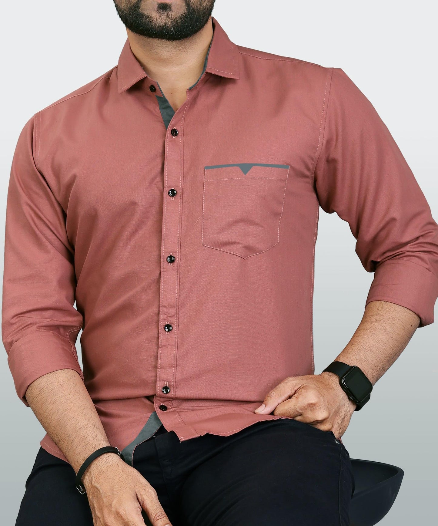 CB-COLEBROOK Men's Regular Fit Solid Spread Collar Cotton Casual Shirt (Large, Dusty Pink)