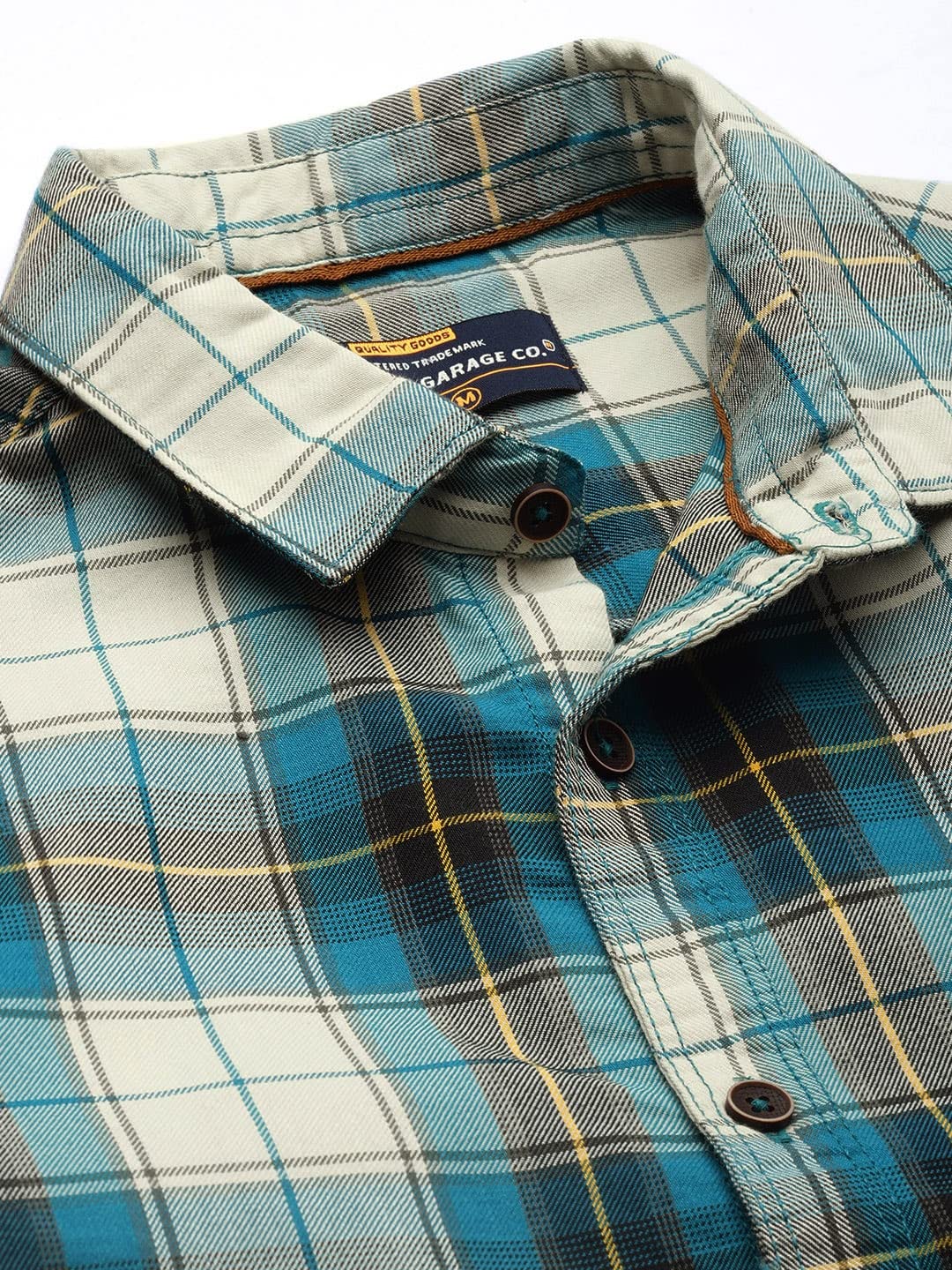 The Indian Garage Co Men's Cotton Regular Fit Checkered Full Sleeves Spread Collar Casual Shirt