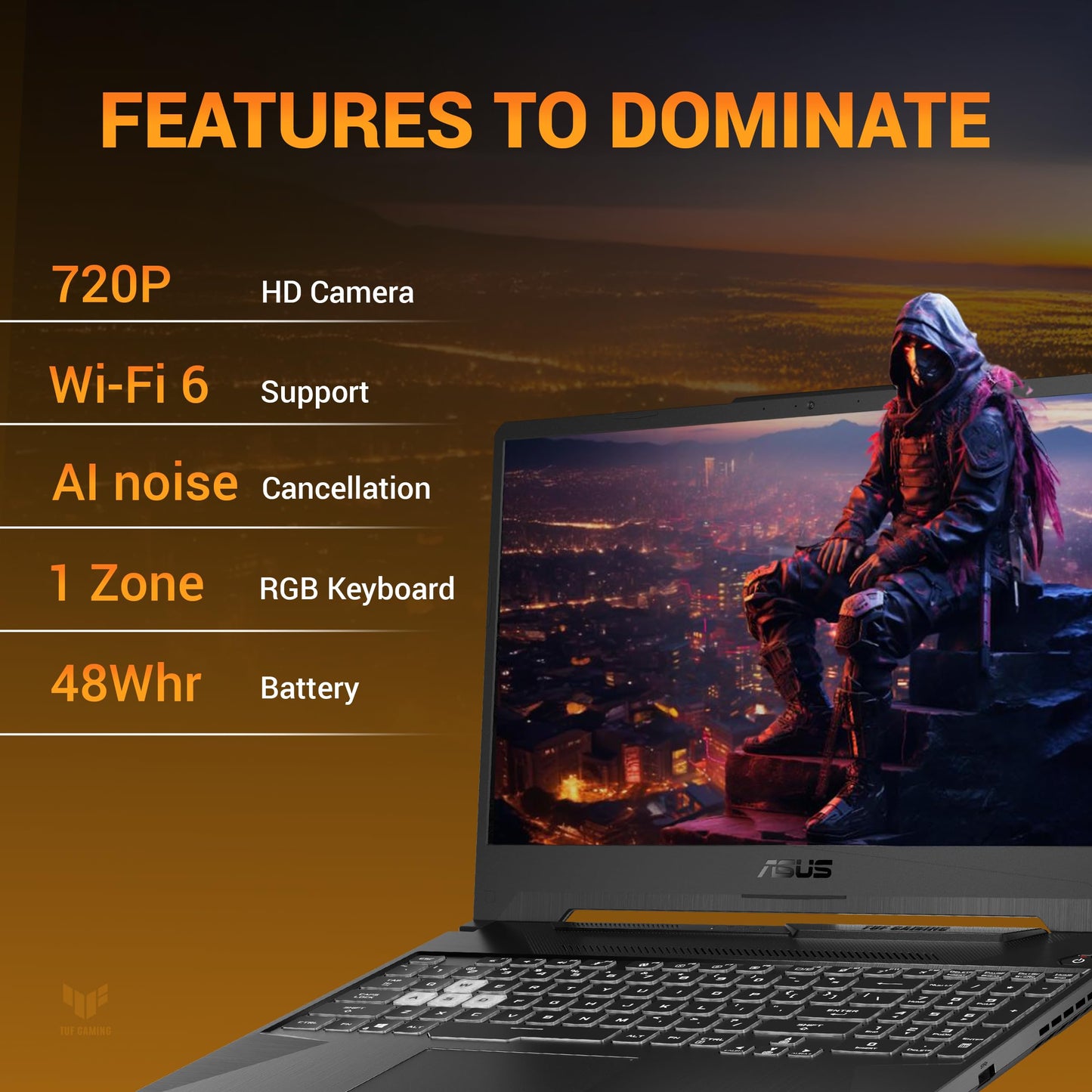 ASUS TUF A15 (2025), AMD Ryzen 7 7445HS, Gaming Laptop(RTX 3050,75W TGP,16GB DDR5(Upgradeable Upto 64GB )512GB SSD,FHD,15.6",144Hz,RGB Keyboard,48Whrs,Windows 11,Graphite Black,2.3 Kg) FA506NCG-HN199W