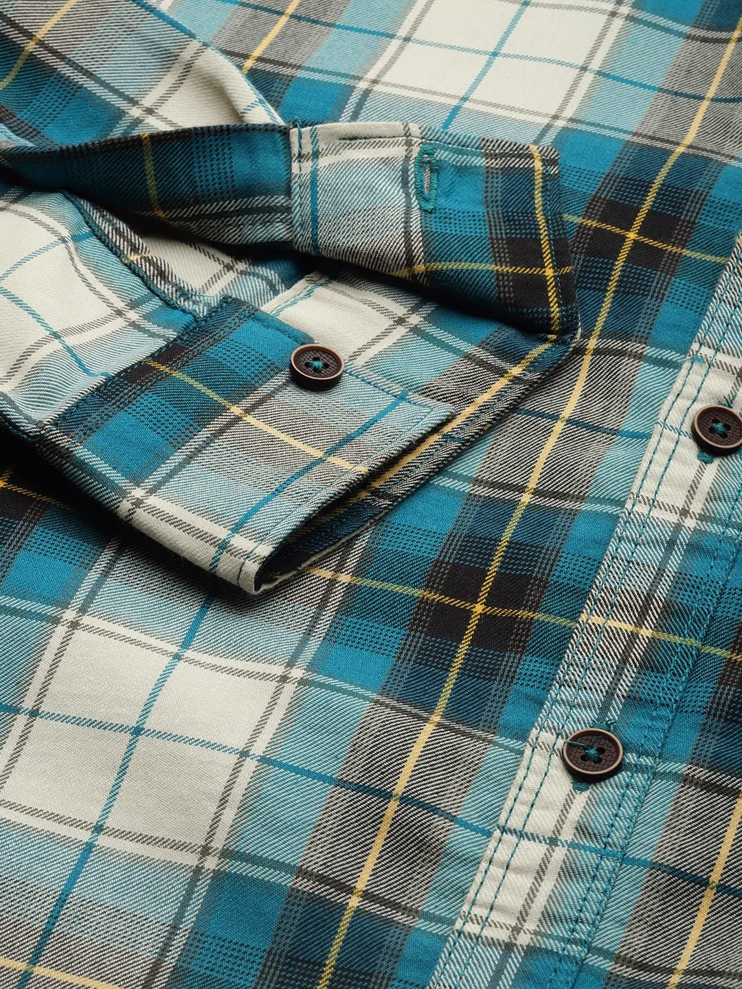 The Indian Garage Co Men's Cotton Regular Fit Checkered Full Sleeves Spread Collar Casual Shirt