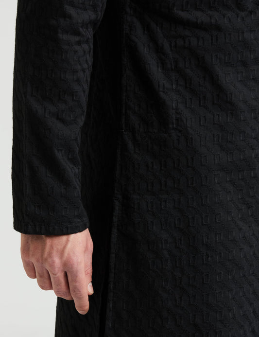 Amazon Brand - Symbol Men's Cotton Embroidered Long Regular Fit Kurta (SY-S24-MNA-FKT-502_Black_XL)