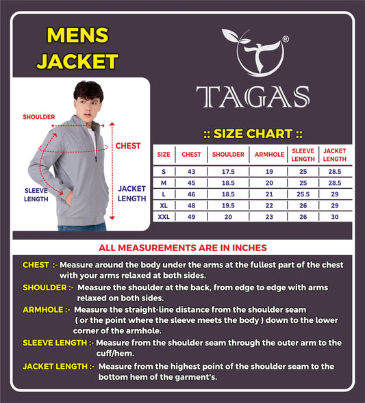 TAGAS Men's Regular Jacket Fit For Casual Wear || Low-Cut Standing Collar || Full Sleeve | Latest Stylish Jacket For Men ||Regular Fit Zip-Up Casual jacket|| bomber jacket for men(MJ-9015) (M, GREY)