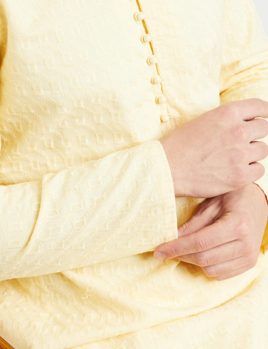 Amazon Brand - Symbol Men's Cotton Embroidered Long Regular Fit Kurta (SY-S24-MNA-FKT-502_Pastel Yellow_M)