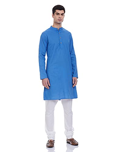 Amazon Brand - Symbol Cotton Solid Regular Men's Kurtas (SYMETHLKUR-1_Blue_M)