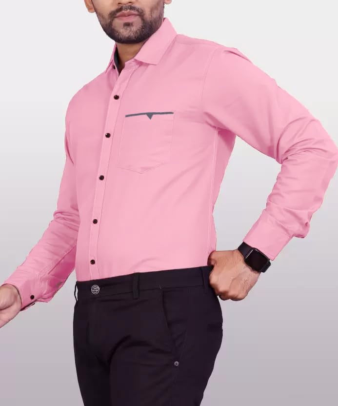 CB-COLEBROOK Men Regular Fit Solid Spread Collar Casual Shirt (Large, Pink Pearl)