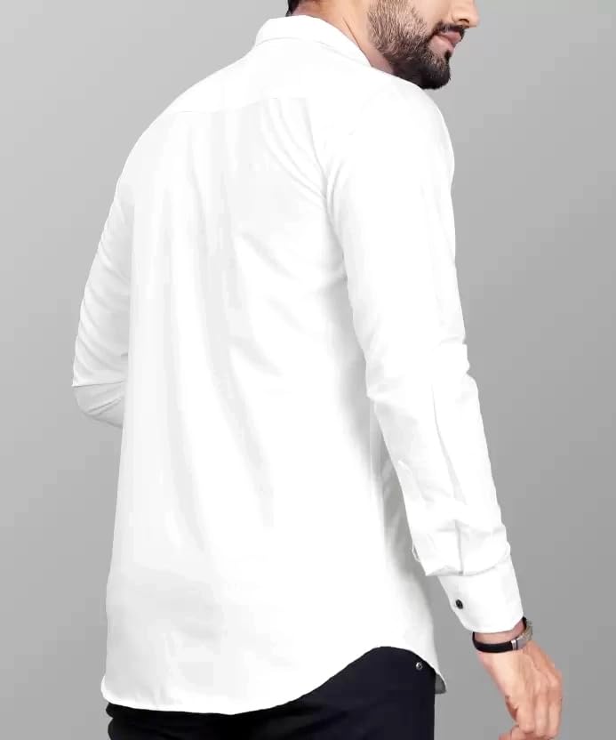 CB-COLEBROOK Men Regular Fit Solid Spread Collar Casual Shirt (Large, White)
