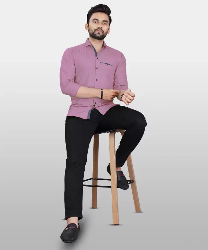 CB-COLEBROOK Men's Regular Fit Solid Spread Collar Cotton Casual Shirt (Large, Mauve)
