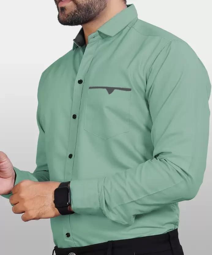 CB-COLEBROOK Men Regular Fit Solid Spread Collar Casual Shirt (Large, Pistachio)