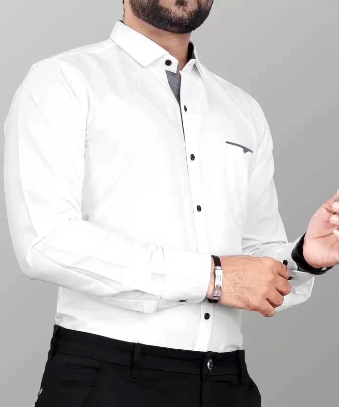CB-COLEBROOK Men Regular Fit Solid Spread Collar Casual Shirt (Large, White)