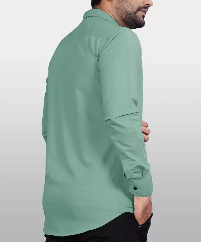 CB-COLEBROOK Men Regular Fit Solid Spread Collar Casual Shirt (Large, Pistachio)
