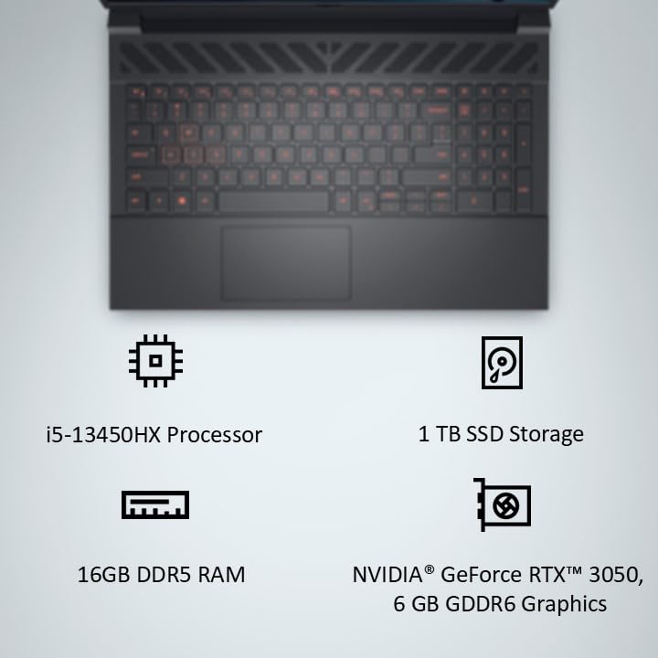 Dell SmartChoice G15-5530, Intel Core i5 13th Gen - 13450HX, NVIDIA RTX 3050-6GB, 16GB RAM, 1TB SSD, FHD 15.6"/39.62 cm, Windows 11, MS Office 21, Dark Shadow Grey, 2.65Kg Gaming Laptop